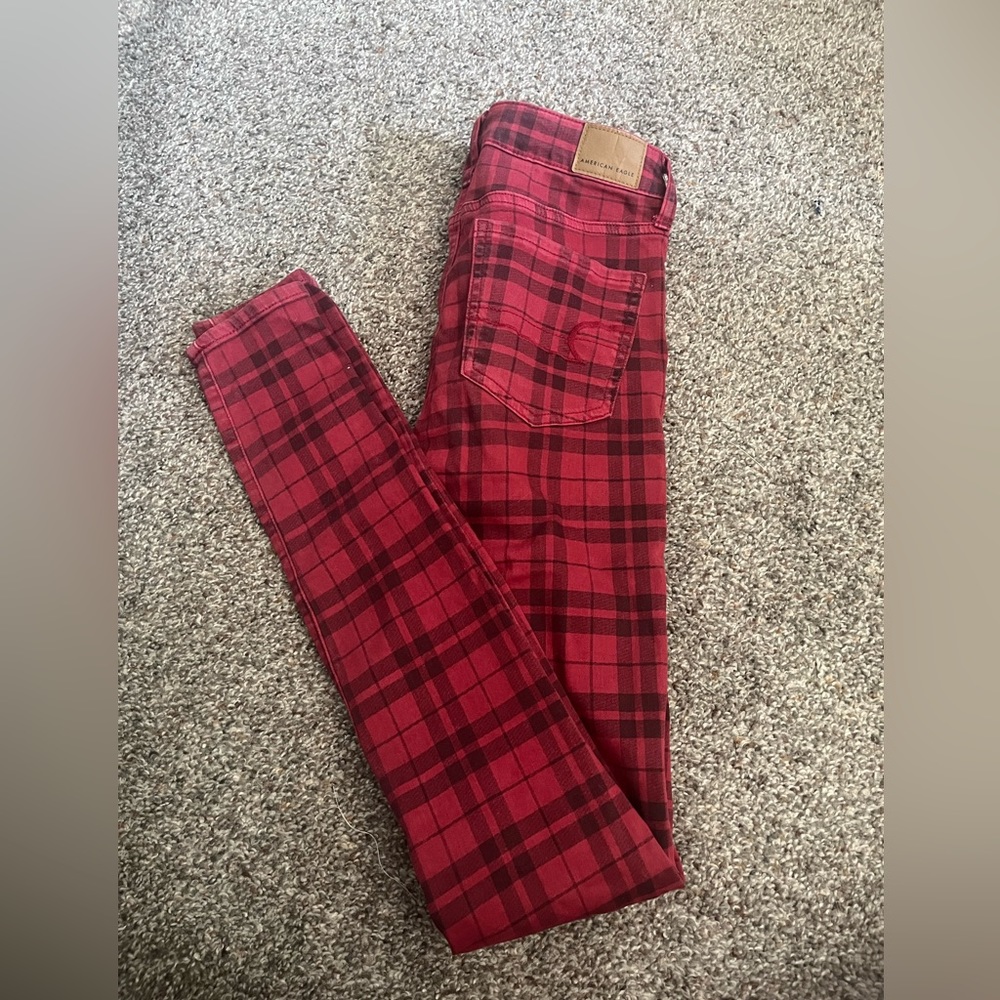 American Eagle High Rise Plaid Jegging